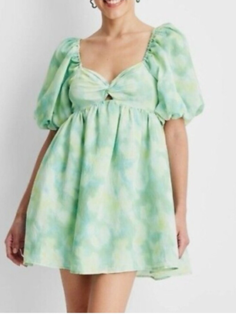 NWT! Future Collective Tie Dye Puff Short Sleeve Y2K Feminine Mini Dress S